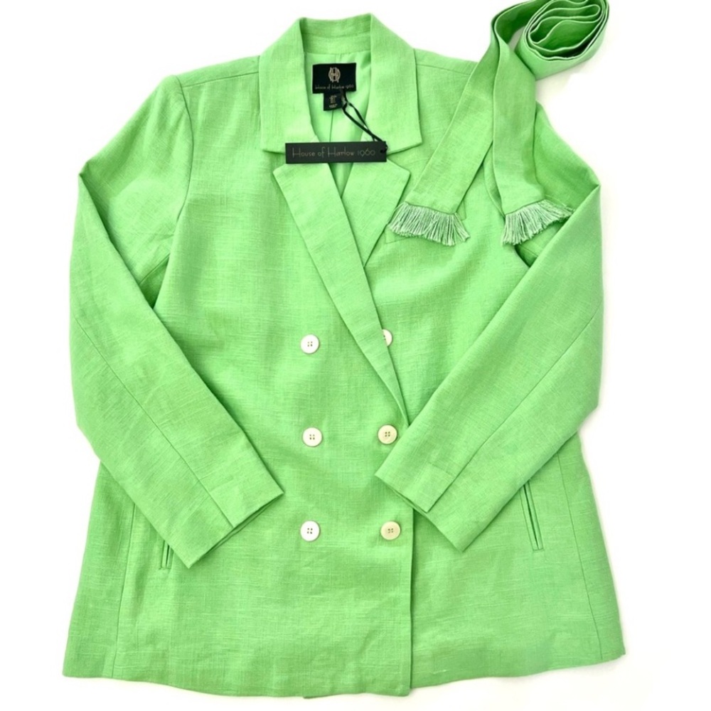 House Of Harlow 1960 Linen Blend Boxy Fit Double Breasted Jacket LG NWT - Picture 8 of 11